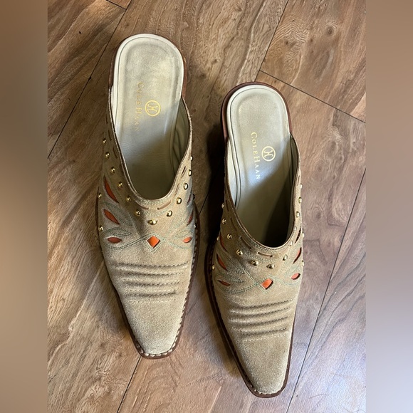 Cole Haan Tan and Orange Studded Mules - Picture 3 of 7